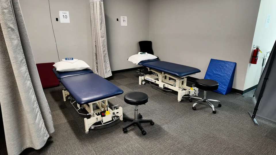 Treatment spaces with blue tables